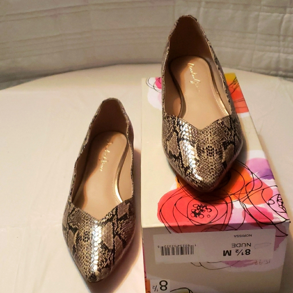 Amelia Grace Nude Snake Print Flats